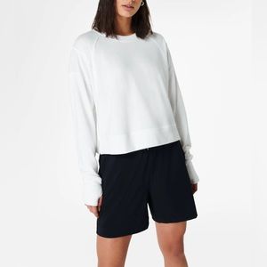 Sweaty Betty After Class Crop Hi-Lo Sweatshirt in White